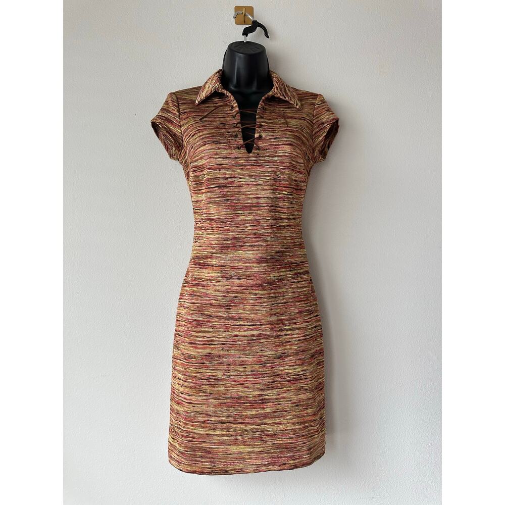 Vintage Y2K Rampage Space Dye Lace Up Knit Mini Dress Size S 2000s Boho style